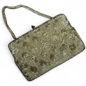 Elegant Gold Beaded Clutch Handbag